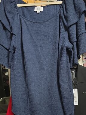 Fyve Navy Ruffle Sleeve Blouse - Women's